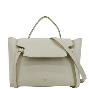 CELINE  Mini Belt Grained Calfskin Leather Shoulder Bag White